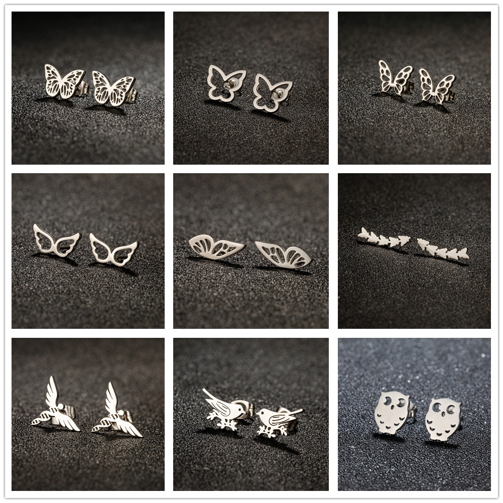 New Fashion Butterfly animal Earrings For Women high quality stainless steel Small Earrings Daily Wear Jewelry Party s