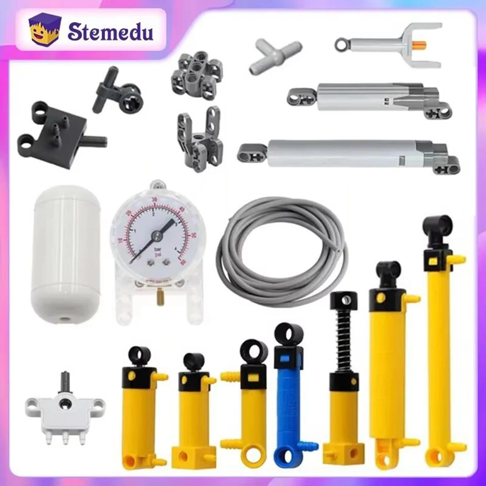 MOC Pneumatic Kits Technical Parts Cylinders Air Pump Push Rod Switch Piston Air Pipe Air Building Blocks 47225 19478 4697 8800
