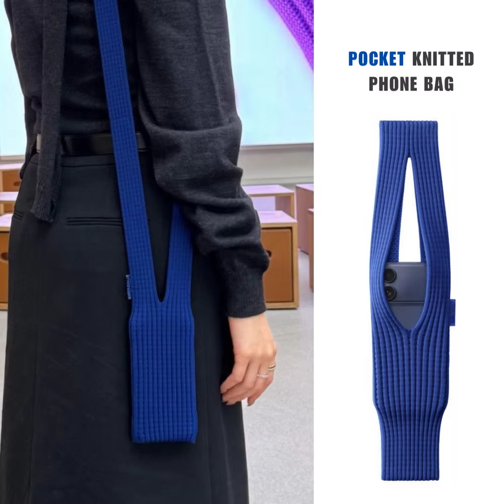 New 2026 Phone Pocket Woven Bag Short 40cm Long 80cm Fashion Accessories High Knitted Mobile Phone Mini Bag Portable For iPhone