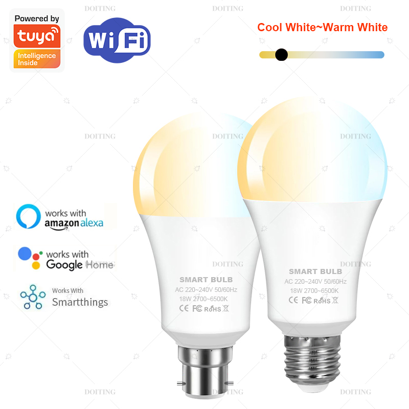Tuya LED Bulb WIFI Smart Life APP Timing Brightness Temperature Adjustment Alexa Home 220V E27 B22 Lamp Voice Control
