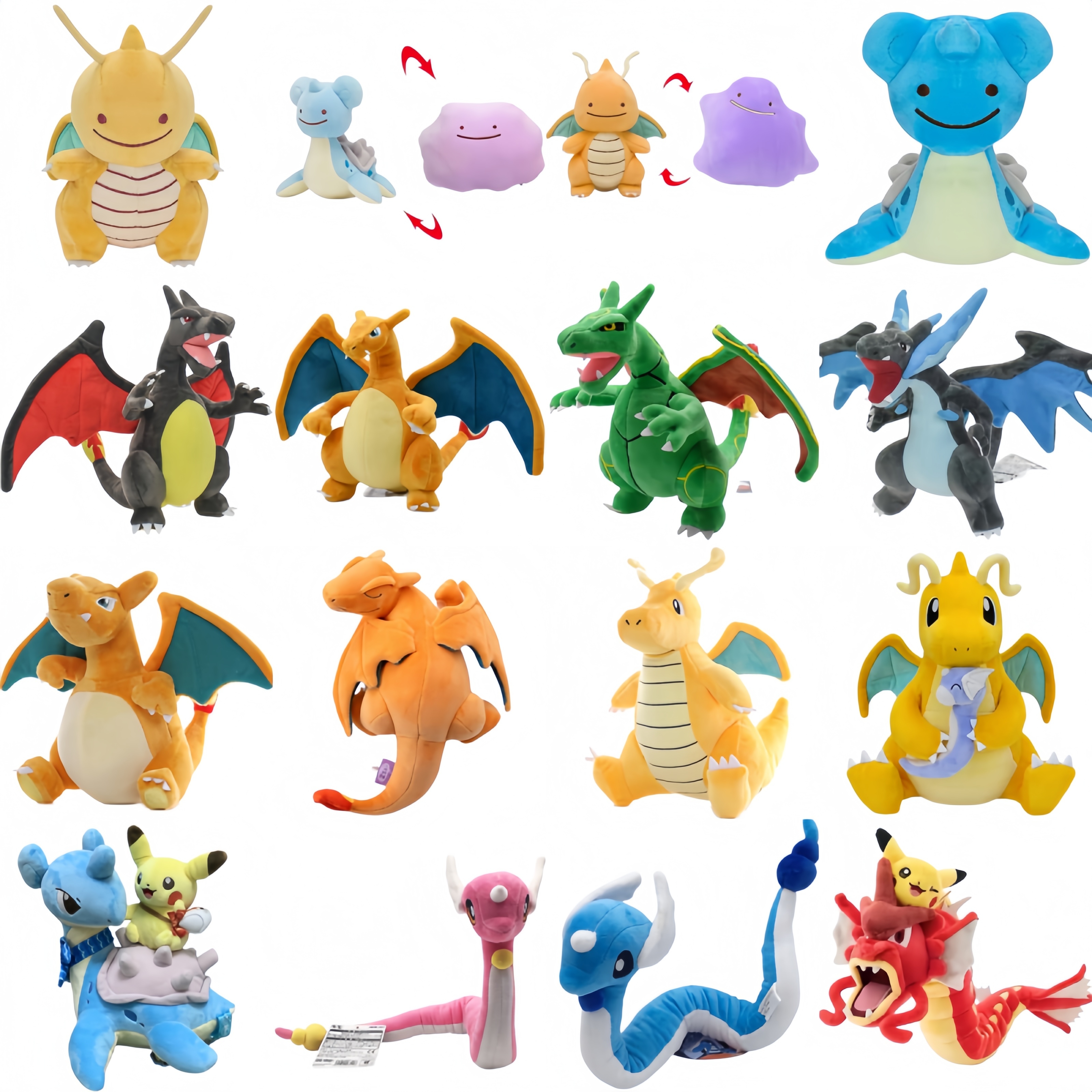 Shiny Charizard Pokemon Pikachu Riding Gyarados Tyranitar Dragonite Eevee Plush Soft Sylveon Stuffed Vaporeon Peluche Doll