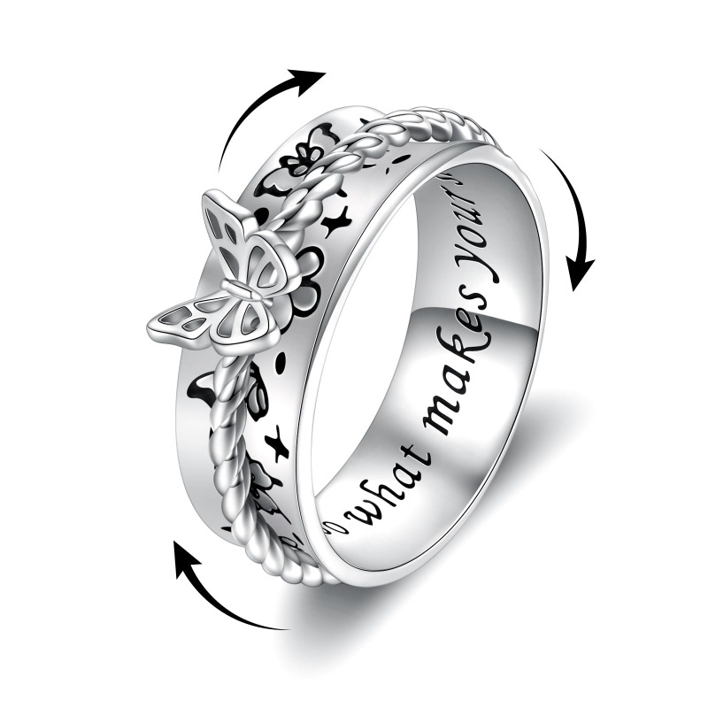 1Pcs Women's Ring Vintage Silver Color Butterfly Letter Carved with Rotable Personalized Friend Couple Rings Party Jewelry s