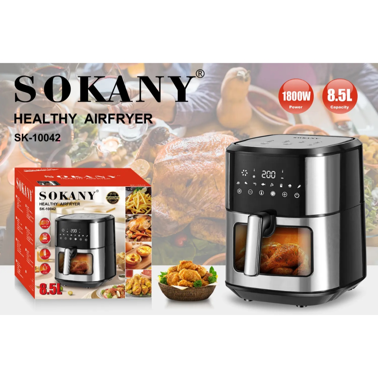 Sokany (SK-10042) 8.5 Litre With Digital Touch Control Air Fryer