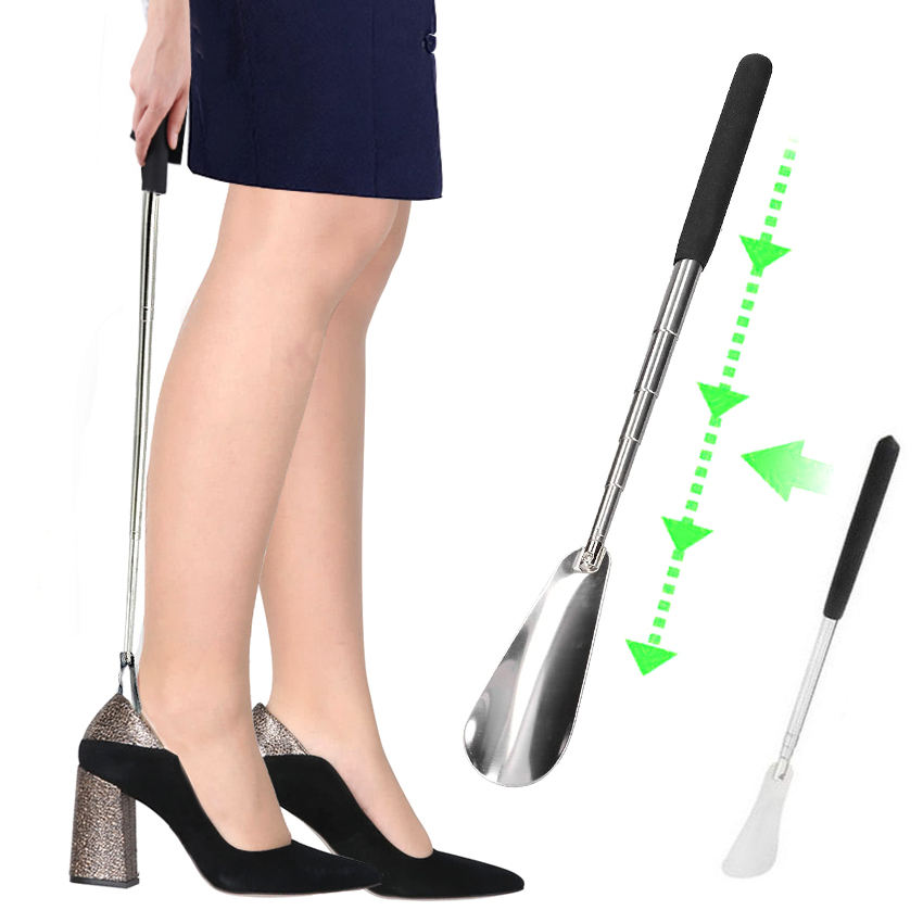 Portable Stainless Steel Adjustable Telescopic Shoehorn with Free Adjustment Long Handle Home Shoe Lift Wear Shoes Conveniently