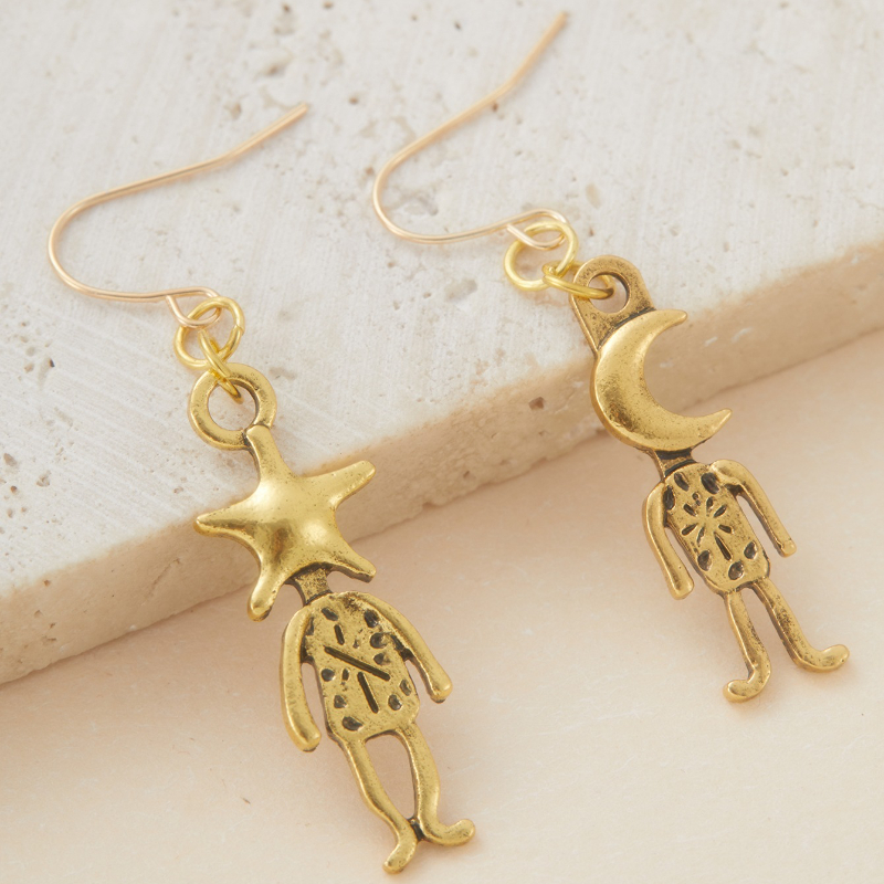 Personalized and Creative Moon and Star Pendant Asymmetrical Earrings, Women's Retro and Trendy Holiday Accessories