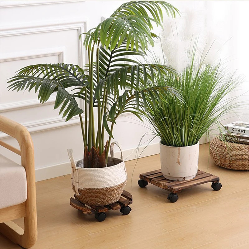 Heavy-Duty Flower Pot Mobile Base - Multifunctional Wooden Tray with Universal Wheels, Thickened Round/Square Design, Indoor Sto
