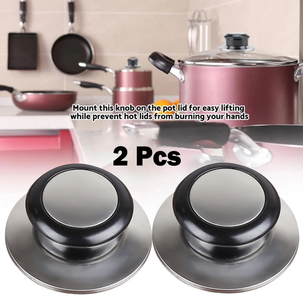 2pcs Black Stainless Steel Lid Knob 5mm-12mm Universal Replacement Handle for Glass Lid Kitchen Cookware Fixing