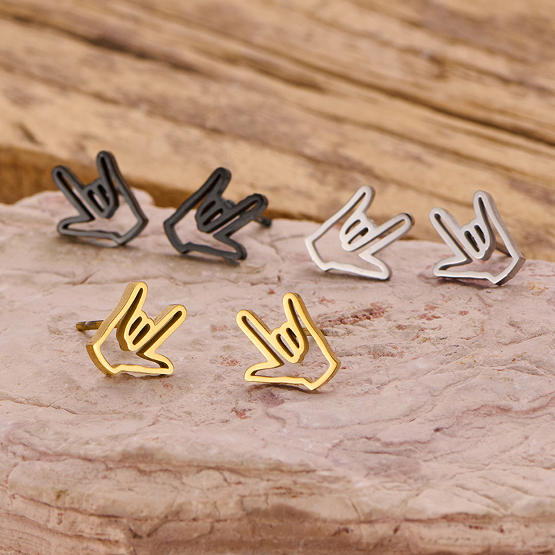 Stainless Steel Earrings Minimalist I Love You Gesture Fashion Stud Earring for Women 2025 Jewelry Wedding Party New