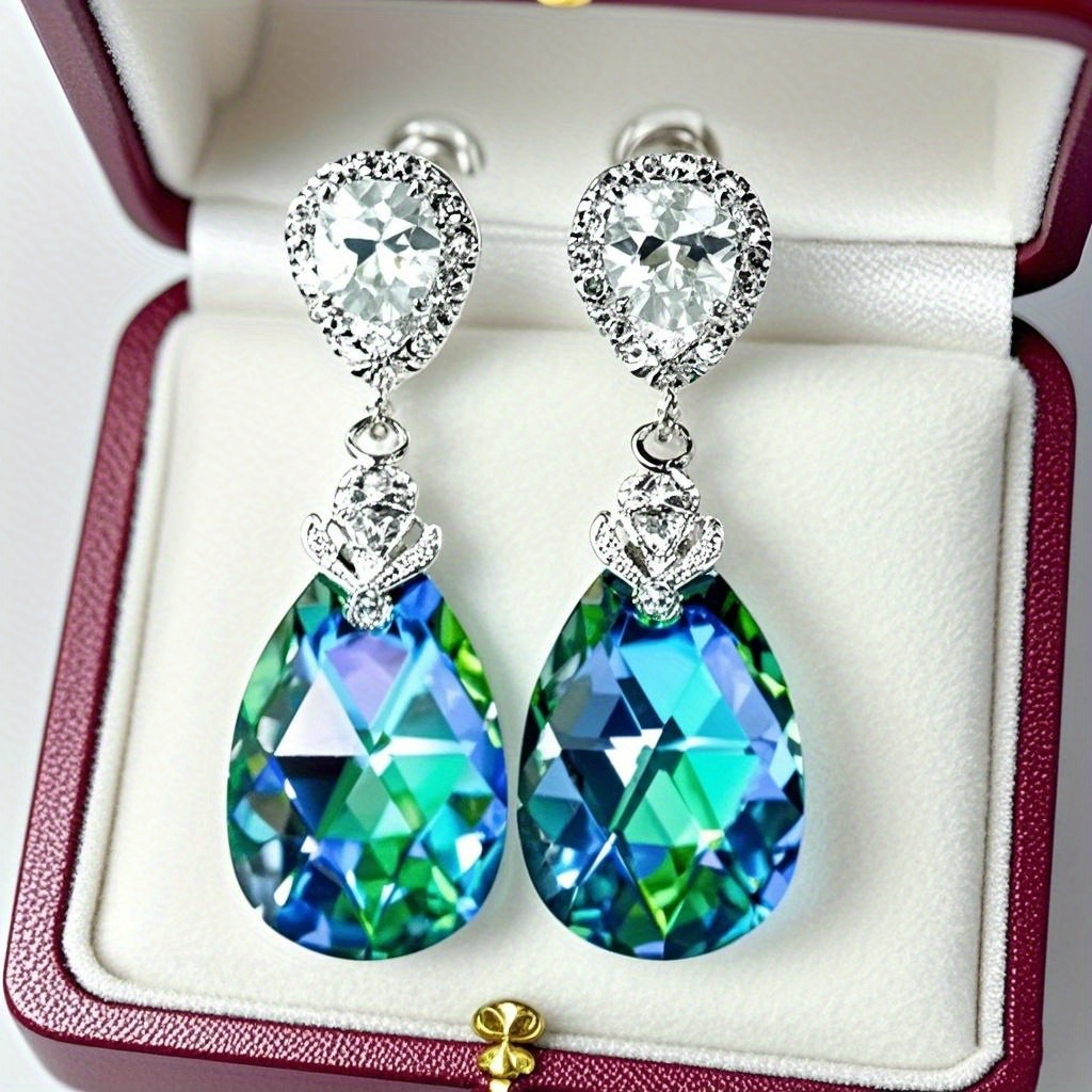 1 Pair Luxury Women's Hanging Earrings Sparkling Synthetic Gemstone Inlaid Fashionable Design for Banquets and Weddings s