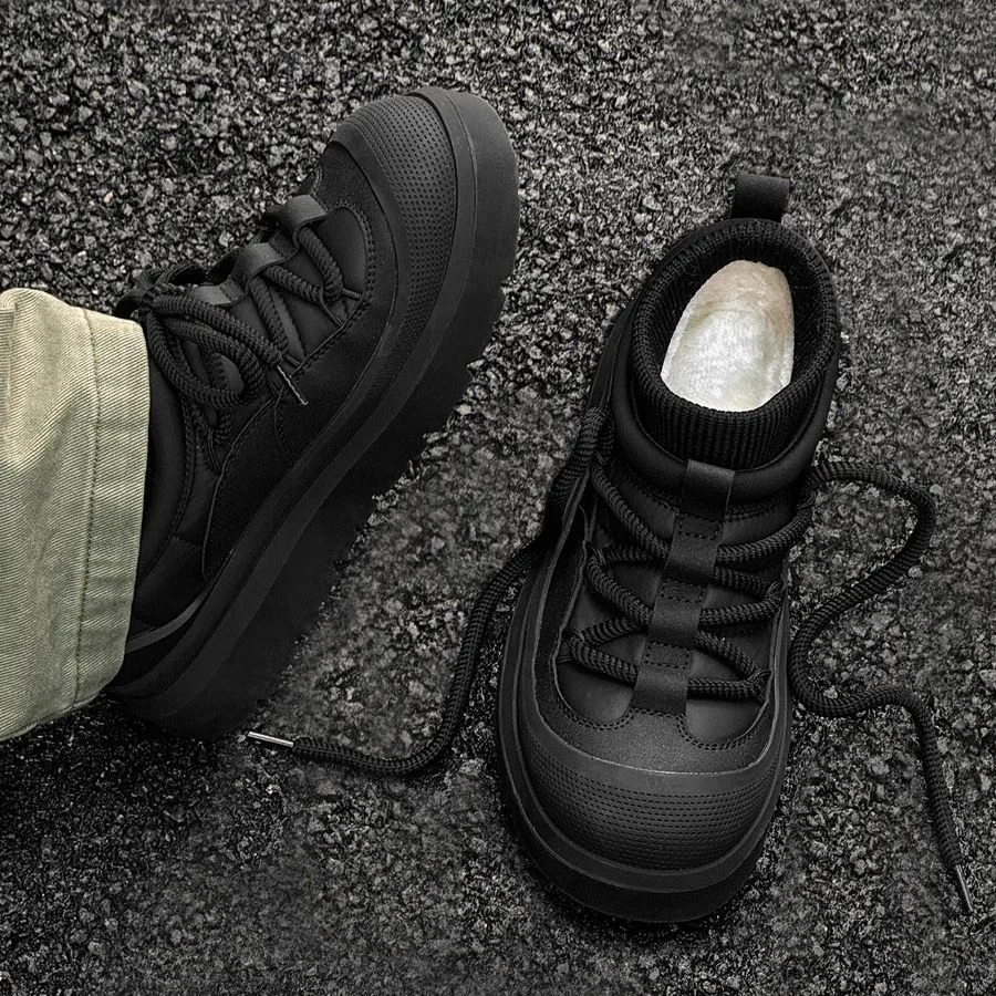 Wonst Men Rain Shoes Plush Warm Winter Outdoor Waterproof Work Shoes Non-slip Soft Ankle High Rainboot Fashion Cool