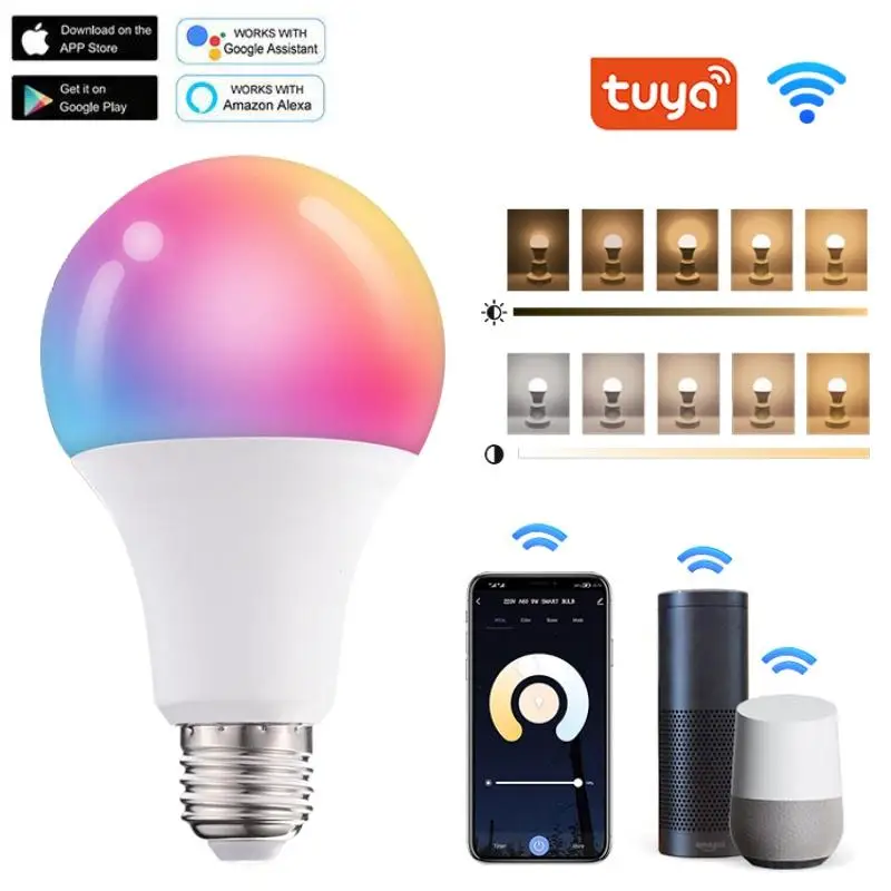 Tuya WiFi Smart LED Bulb E27 APP Control Dimmable Light AC 110V 220V RGB Lamp Bedroom Decoration Party Lighting Smart LifeColor lightify