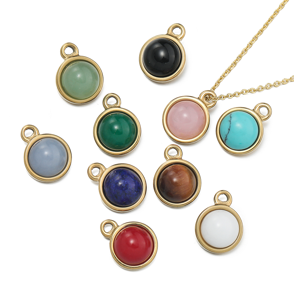 1pc Gold Color Stainless Steel with Round Natural Stone Charms Pendants for Earrings Necklace Jewelry Making Accessories pen gpt