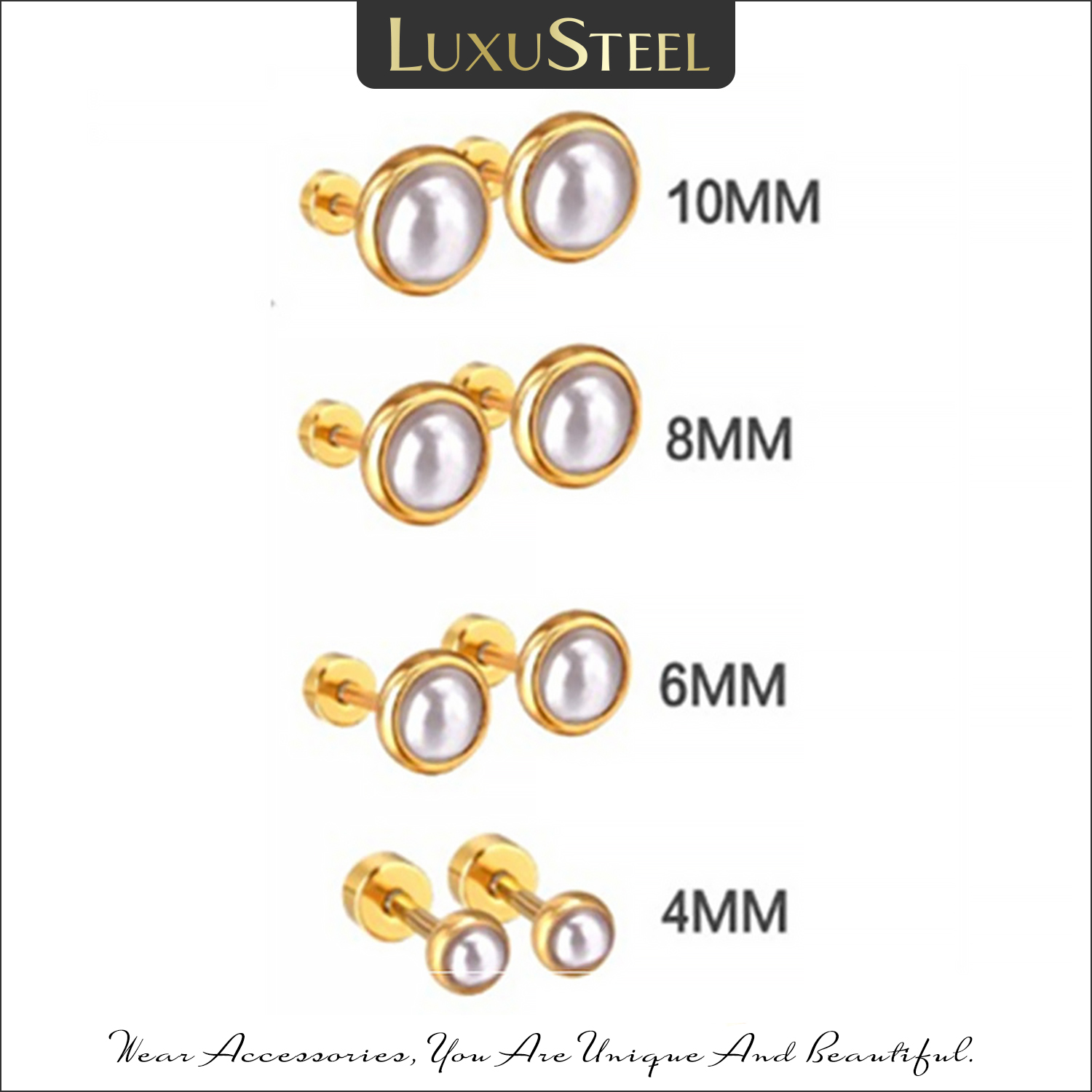 LUXUSTEEL Trendy Imitation Pearl Earrings For Women Stainless Steel Screw-Back Stud Earrings Geometric Wedding Jewelry