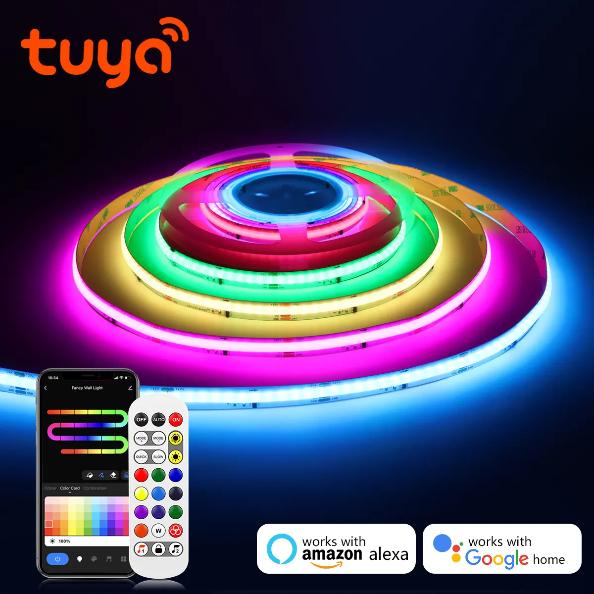 12V Tuya Smart WiFi RGBIC COB LED Strip RGB Neon Light WS2811 IC Addressable 576 LEDs Flexible FOB High Density COB Lights RA90 lightify - image 1