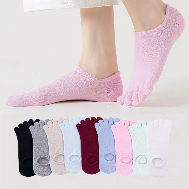 1/5/9 Pairs Women's Cotton 5-Toe Invisible No Show Socks Summer Anti-Odor Socks Low Cut Toe Socks for Daily Wear Casual & Sports