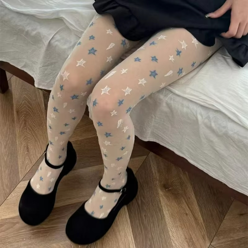 Unique Star Jacquard Silk Socks for Women Sweet Cartoon Pantyhose Summer Ultra Thin Breathable Anti Hook Kawaii Tights