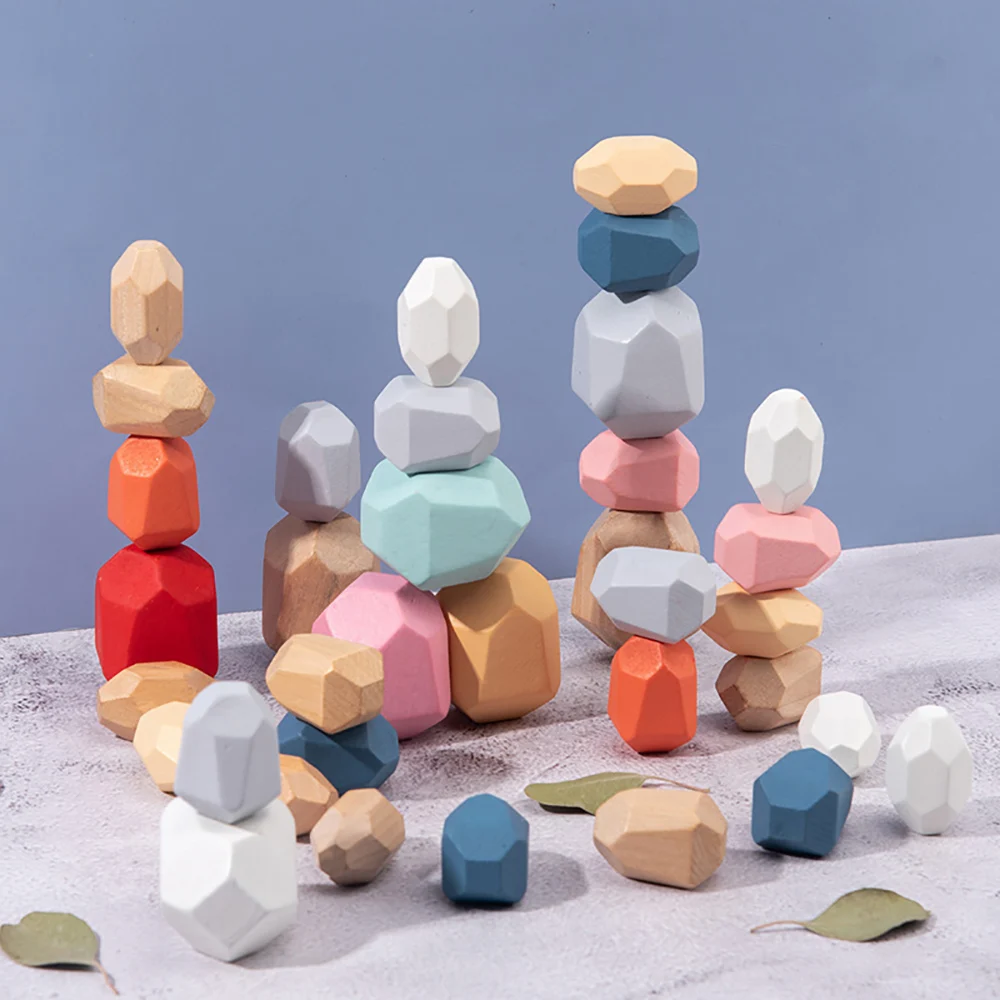 Montessori Wooden Sorting Stacking Rocks Stones Sensory Toddler Toys Learning Toys Building Blocks Game for Kids Birthday