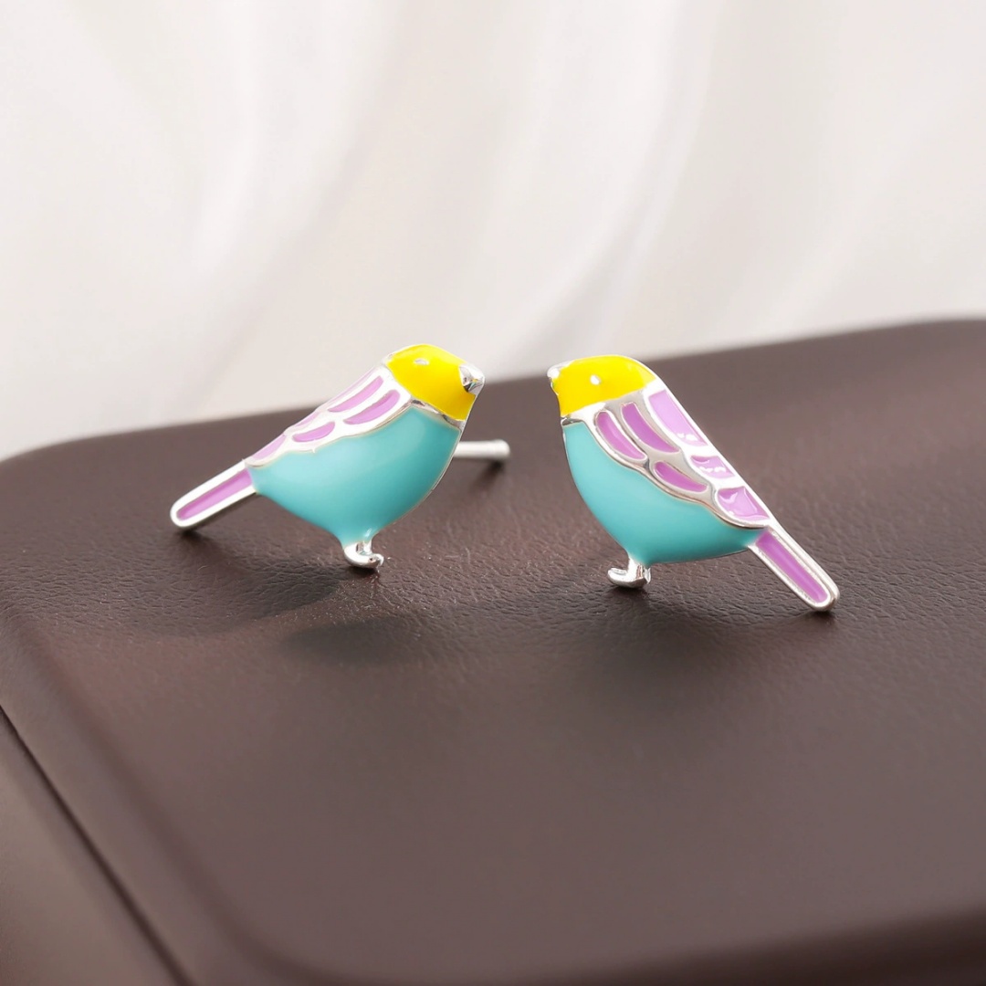 Uini-Tail hot new 925 sterling silver art small fresh glaze color bird earrings fashion sweet ear jewelry wholesale ED013
