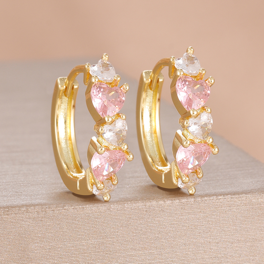 2PCS Fresh Sweet Heart CZ Hoop Earrings For Women Dainty Gold Plated Zircon Huggie Hoops Hypoallergenic Cute Jewelry
