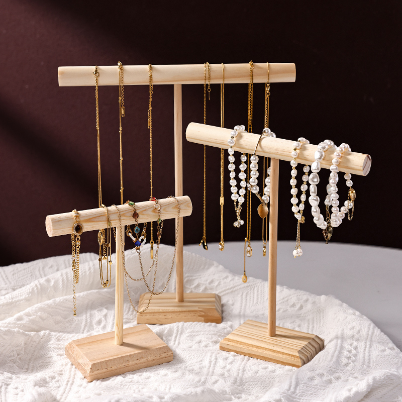 1pc Solid Wood T-shaped Jewelry Bracelet Display Stand Ladder Handicraft Necklace Display Stand Nail Art Patch Sample Stand
