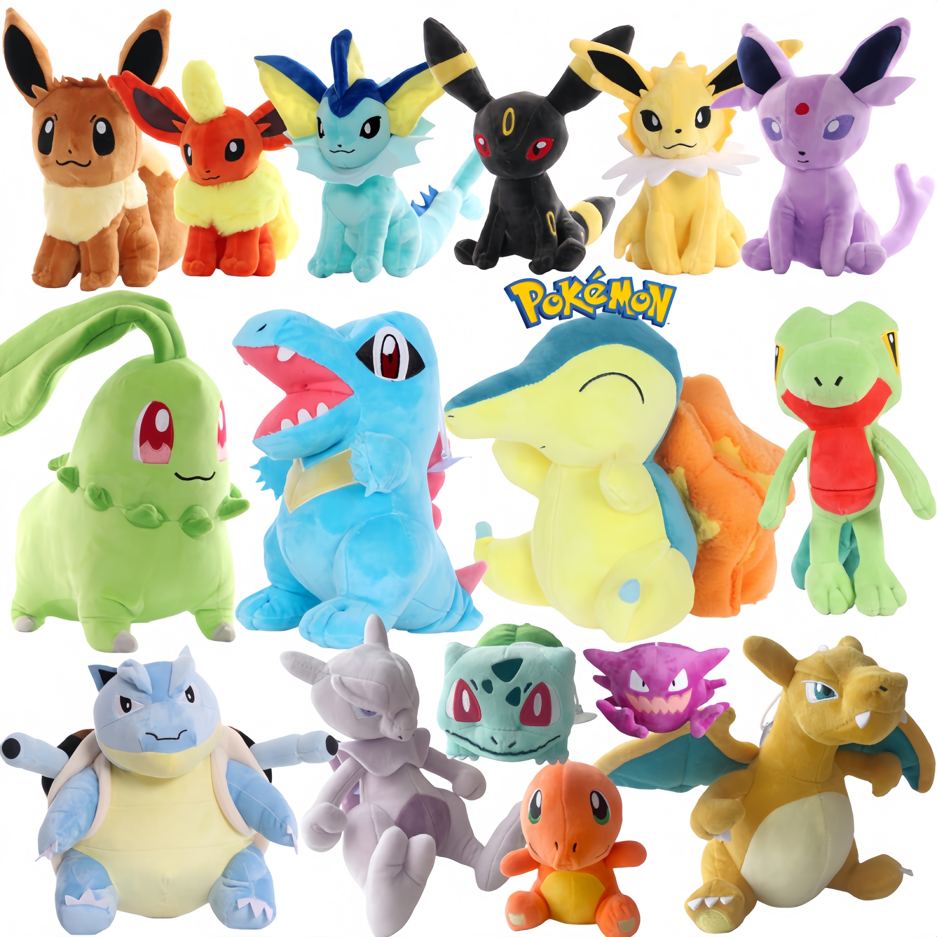 Pokemon Chikorita Cyndaquil Totodile Plush Pikachu Charmander Bulbasaur Peluche Charizard Gengar Eevee Family Stuffed Doll