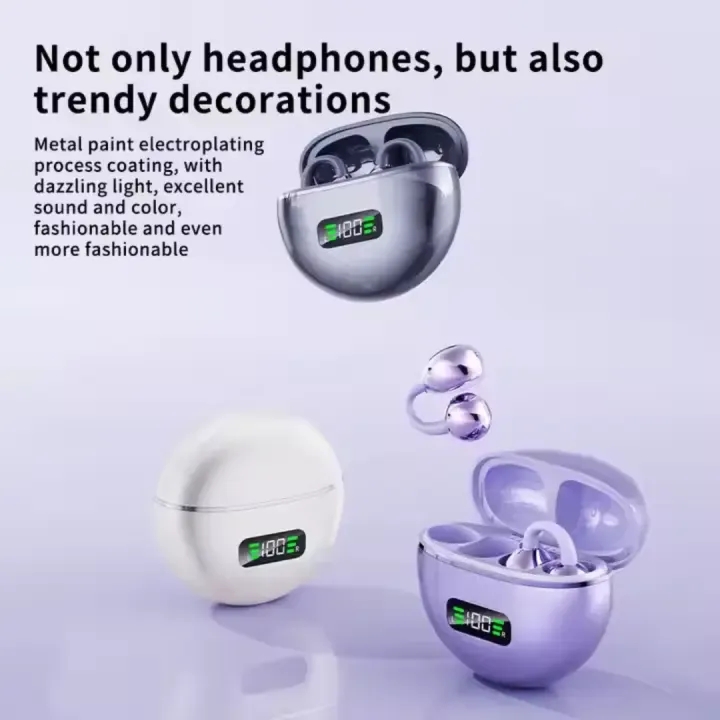 Q71 Ows Clip-on Electroplated Appearance Earbuds with LED Power Display offer true wireless, waterproof, and AI HD call features. Perfect for various uses