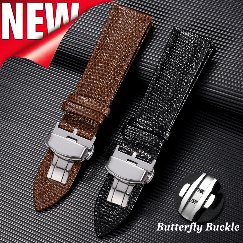 Lizard Pattern Butterfly Buckle Leather Watchband 14mm 16mm 18mm 19mm 20mm 21mm 22mm Watchstrap for for for Bracelet