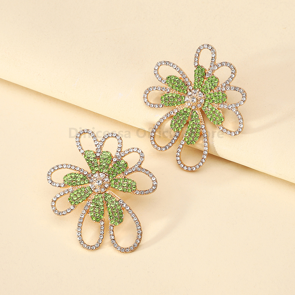Elegant Sweet Shiny Geometric Crystal Flower Big Stud Earrings For Women Luxury Designer Bride Wedding Party Fashion Jewelry