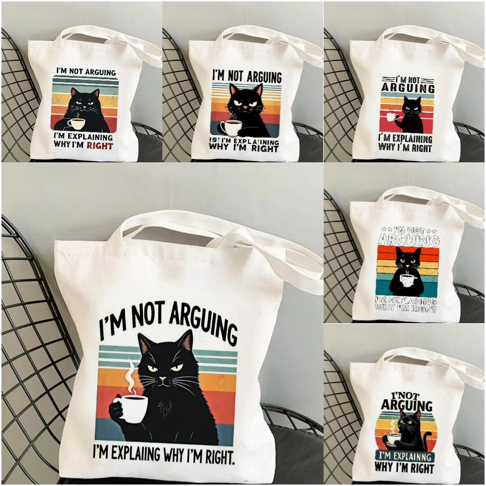 1pc I'm Not Anguing Funny Cat Canvas Shoulder Bag Spacious Tote Bag for Shopping Work School or Travel Eco Friendly