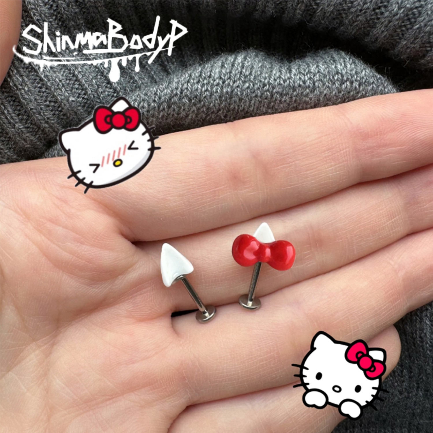 1 Pair of stylish cute Kitty Bow-tie cat earmuffs and screw Stud Set, stylish everyday accessories, holiday s, all seasons [
