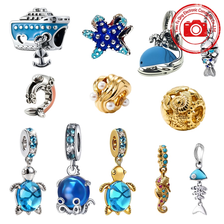 Hot Sale Charms DIY Jewelry Blue Ocean Series Cute Octopus Sea Turtle Seahorse Starfish Beads Fit Original Snake Bracelets