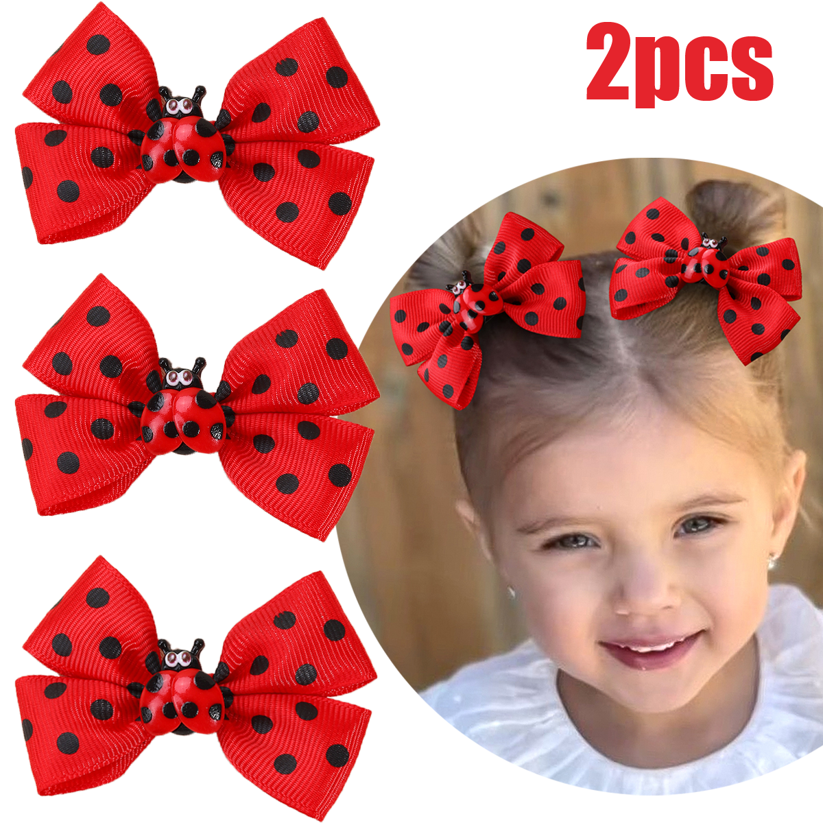 2Pcs Cute Ladybird Bow Hair Clips For Little Girls Dots Print Kids’ Hair Decoration Hairpin Accessories Headwear