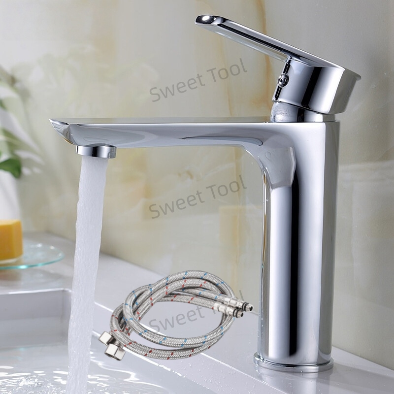 Household Water Mixer Wash Basin Faucet Hot and Cold Deck Mounted Single Handle Single Hole Water Tap for Kitchen and Bathroom