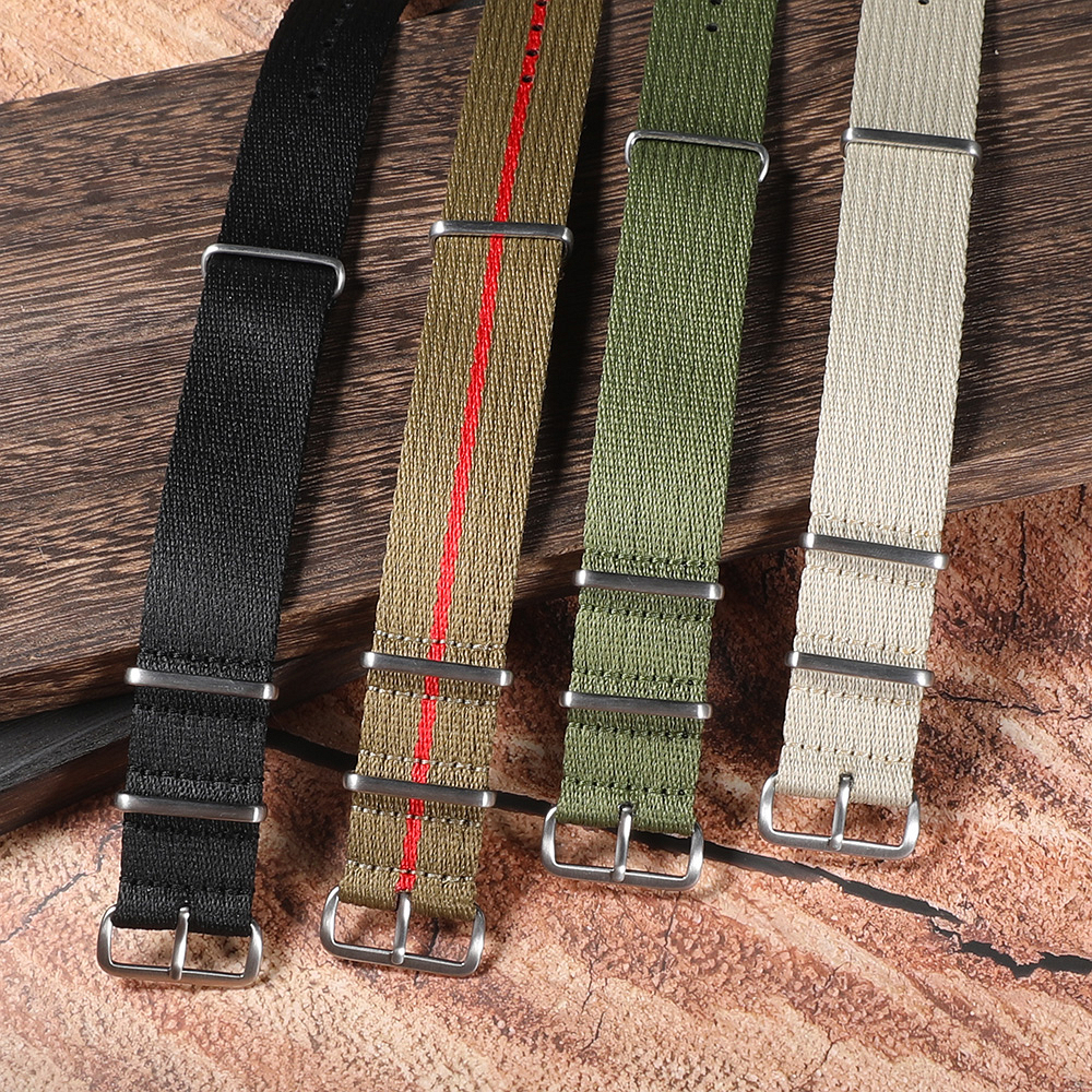 One-Piece Soft Nylon Watch Strap 20mm 22mm Premium Smooth One Single Pass Watchband Stripe Weave Fabric Wristband Belt
