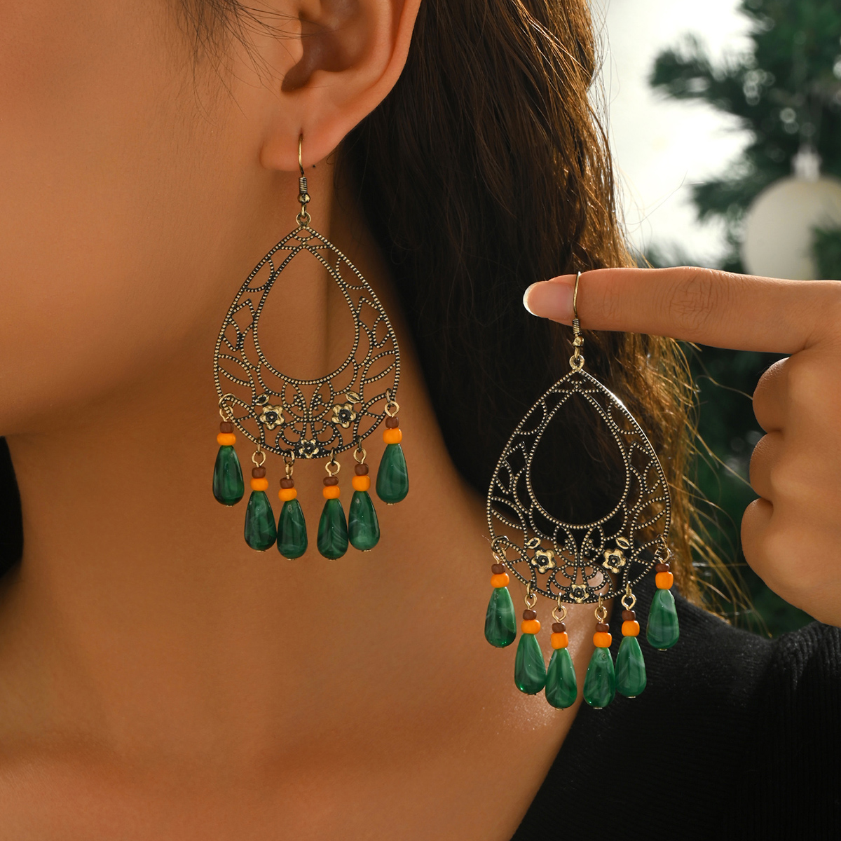 1 Pair of Vintage Bohemian Style Hollow Patterned Teardrop-Shaped Acrylic Bead Earrings, Luxurious Tassel Pendant Earrings from Dubai, Exotic Style Suitable for Women's Daily Wear, Banquets, Travel, or Vacation Jewelry pen gpt