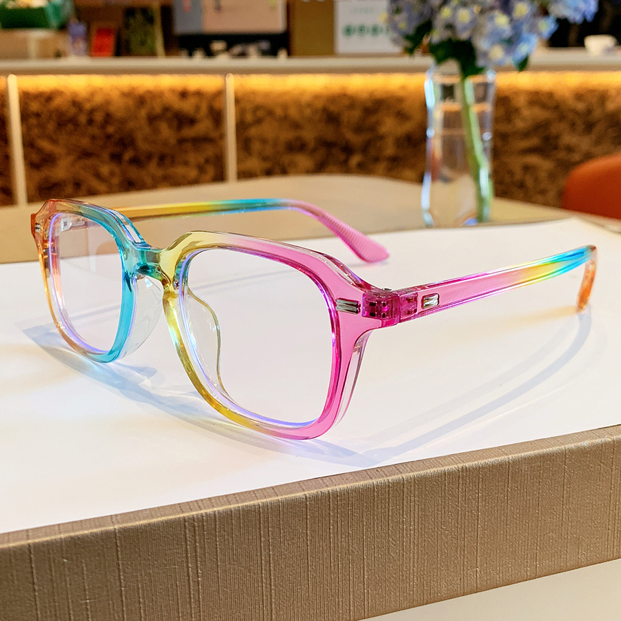 1Pc Women's Plain Glasses New Exquisite Square Frame Rainbow Color Niche Design Casual Versatile Decorative Suitable for Daily U