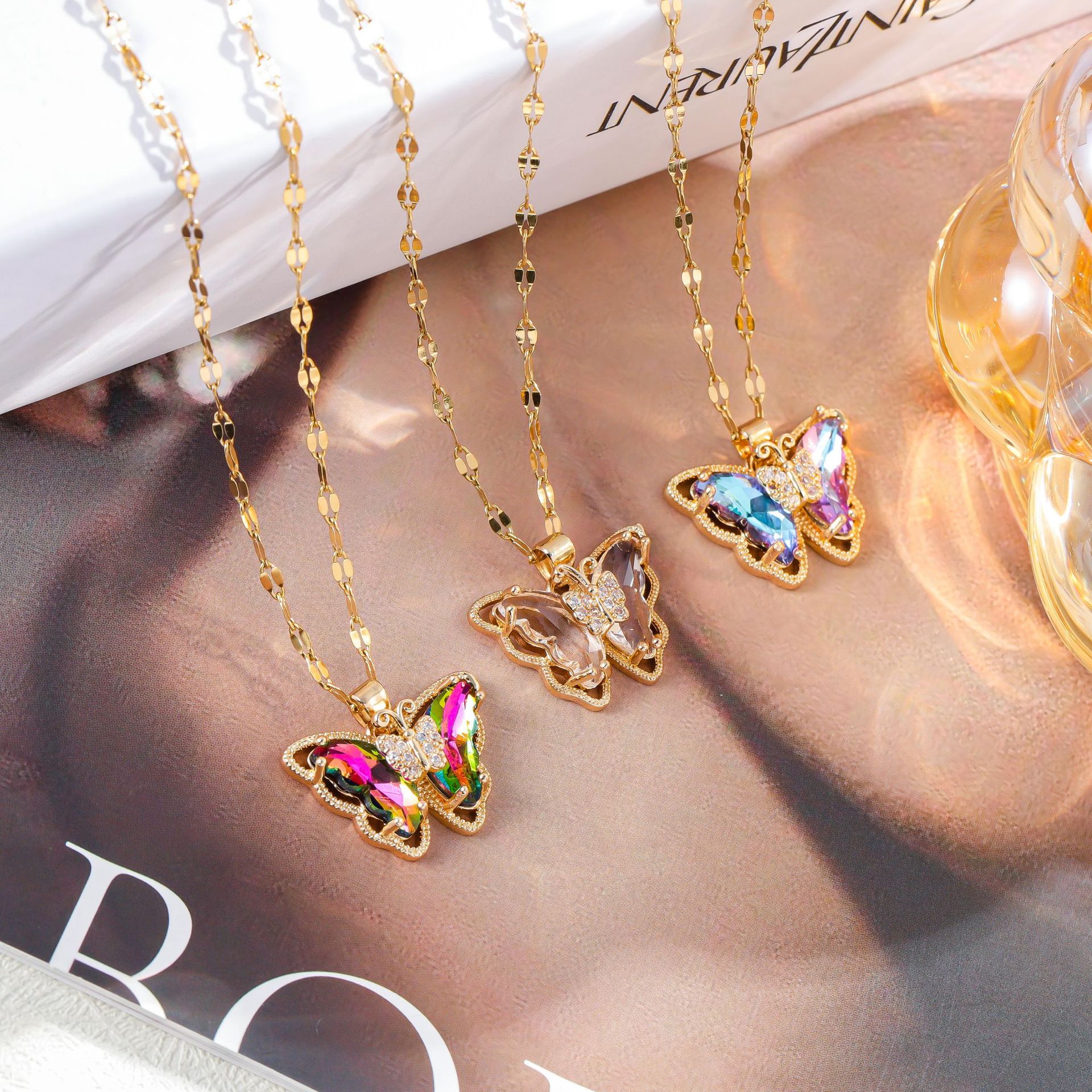 Rainbow Zircon Cute Sun Flower Crystal Pendant Necklaces For Women Vintage Rose Gold Color Chain Jewelry Bridal Engagement