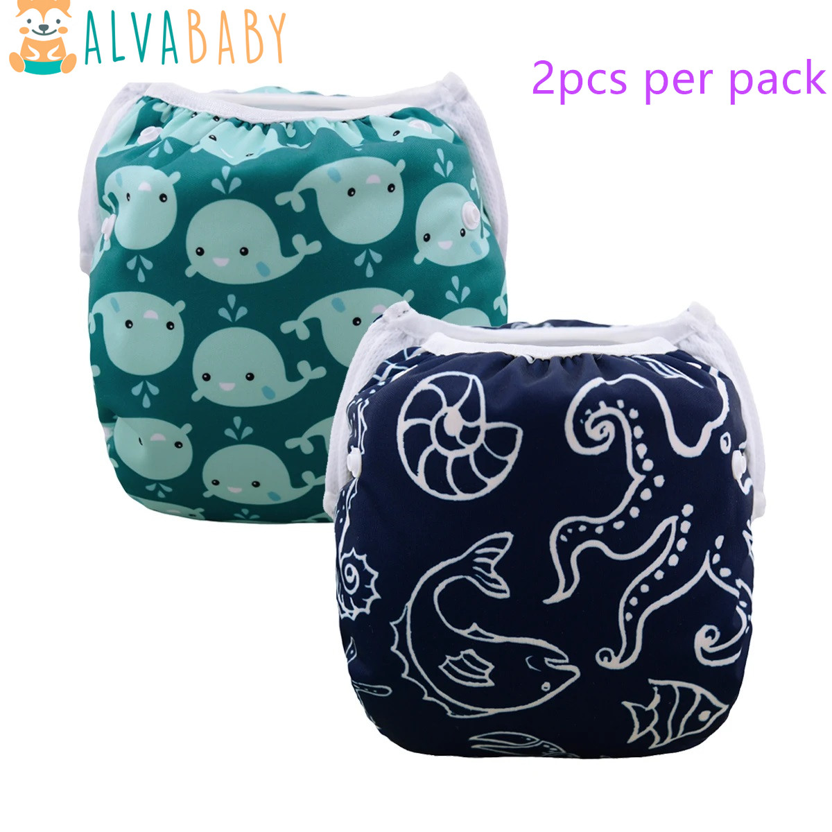 2pcs ALVABABY Swim Diapers Baby Reusable Baby Swim Nappy for Swimming Lessons Fashion Design for Babies Under 8 Months
