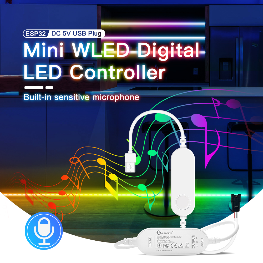 ESP32 Mini LED Controller RGB IC Digital With Mic Sound Mode Dynamic WS2811 WS2812 WS2812b SK6812 WS2815