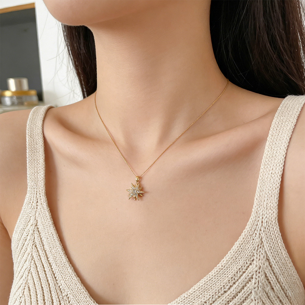 Dainty Eight Pointed Star Pendant Necklace Sparkling Cubic Zirconia Elegant Jewelry Perfect for Women Daily Wear Party