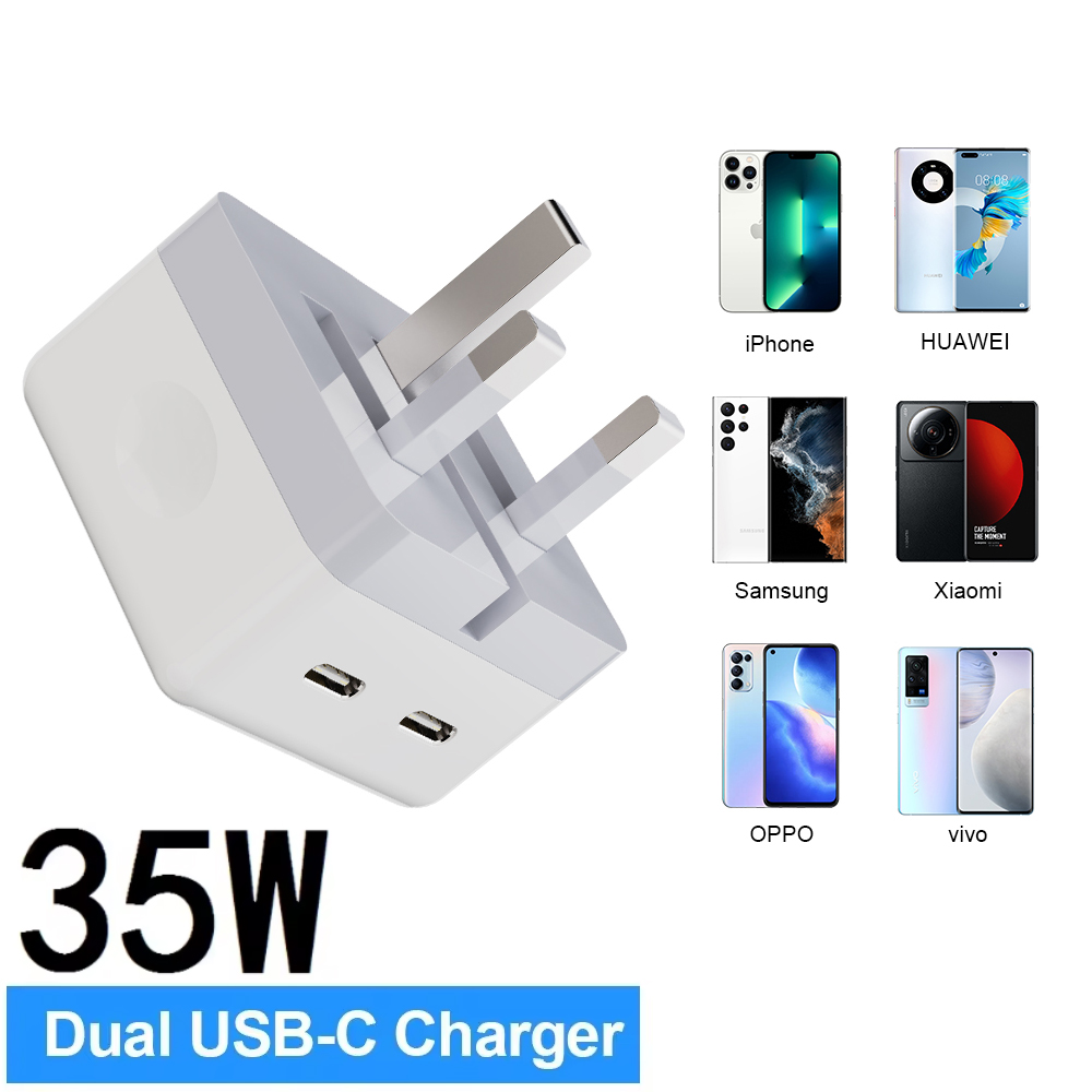 Foldabl Dual PD Fast Charger 35W Type C Phone Charger Adapter For iPhone 17 15 Quick Charge UK US Plug USB Charge