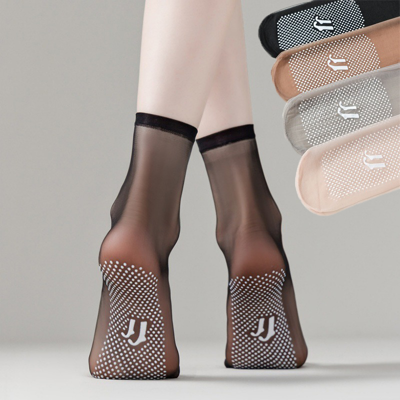 Transparent Invisible Socks Ultra-Women's Thin Non-Slip Crystal Silk Ankle Socks Breathable Snag-Proof Summer Socks for All Shoe