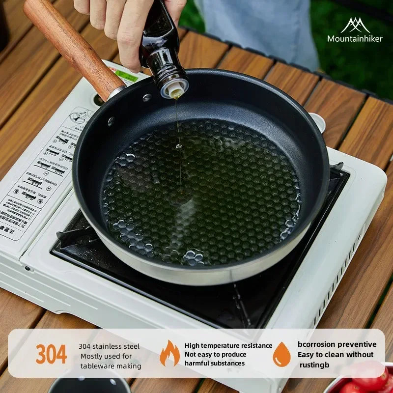MOUNTAINHIKER Outdoor Camping Fry Pan Non-stick Frying Pan Breakfast Pancake Pot Stainless Steel Cooking Food Induction Cooker