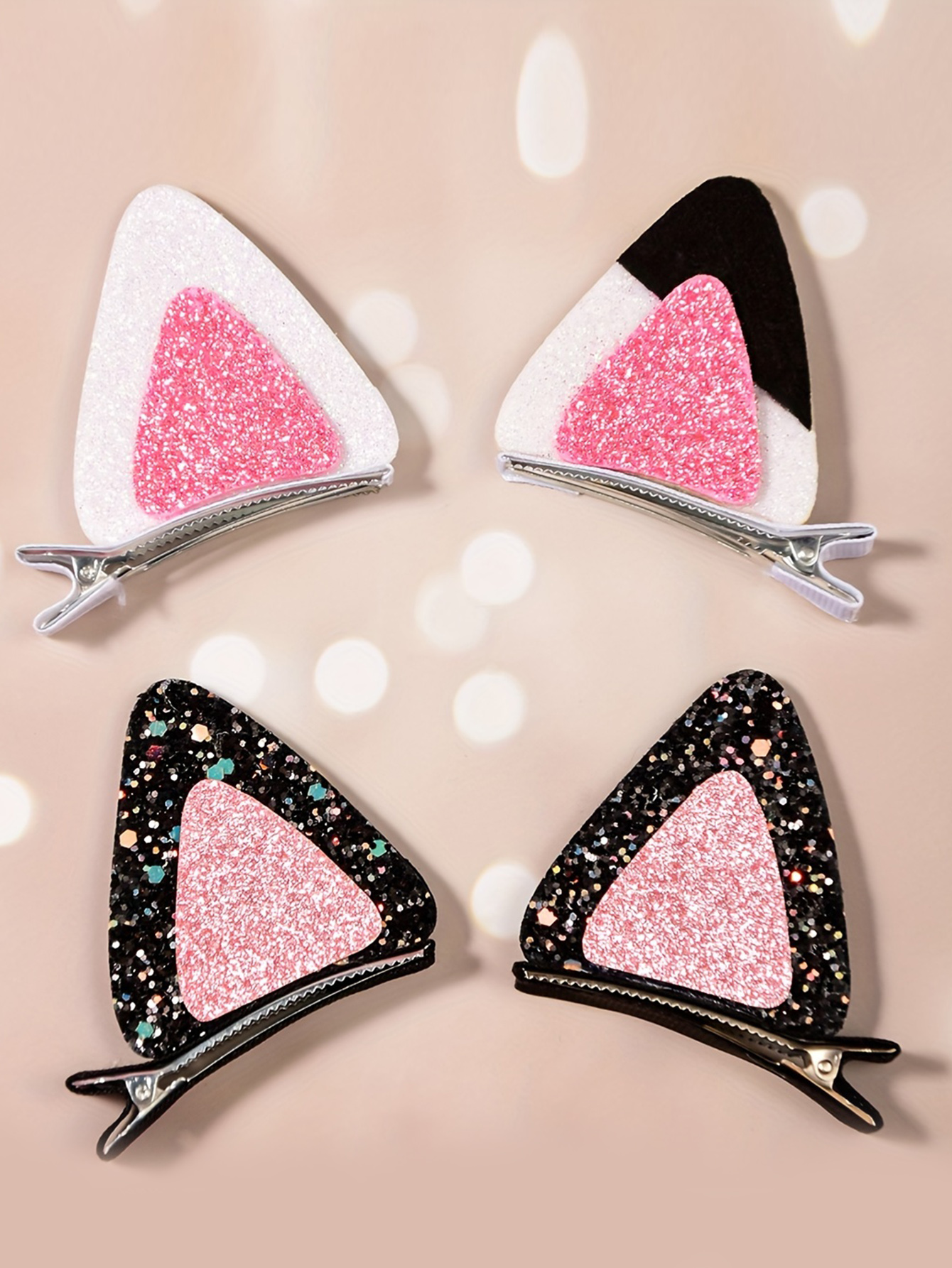 2pcs/set Cute Reversible Sequin Cat Ear Hairpin for Girls Lovely Anime Hair Clip Cartoon Headdress Cosplay Hair Accessories