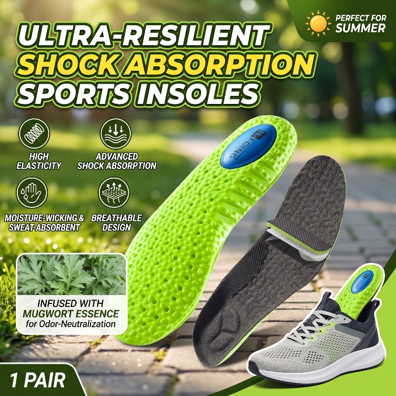 PU Mugwort Sports Insoles 1 Pair Green Breathable Shock Absorption Arch Support Orthopedic Shoe Pads for Men Women