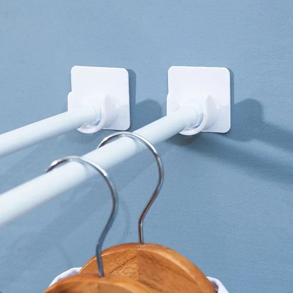 2Pcs Strong Self-Adhesive Curtain Rod Bracket Hooks Adjustable Curtain Fixing Clips Clothes Hanger Bathroom Accessories