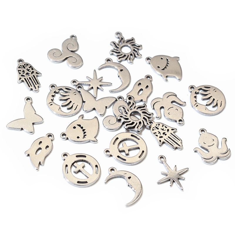 30pcs Stainless Steel Small Charms Ghost Moon Butterfly Star Cute Pendant Charm DIY Jewelry Making Accessories Necklace Bracelet pen gpt