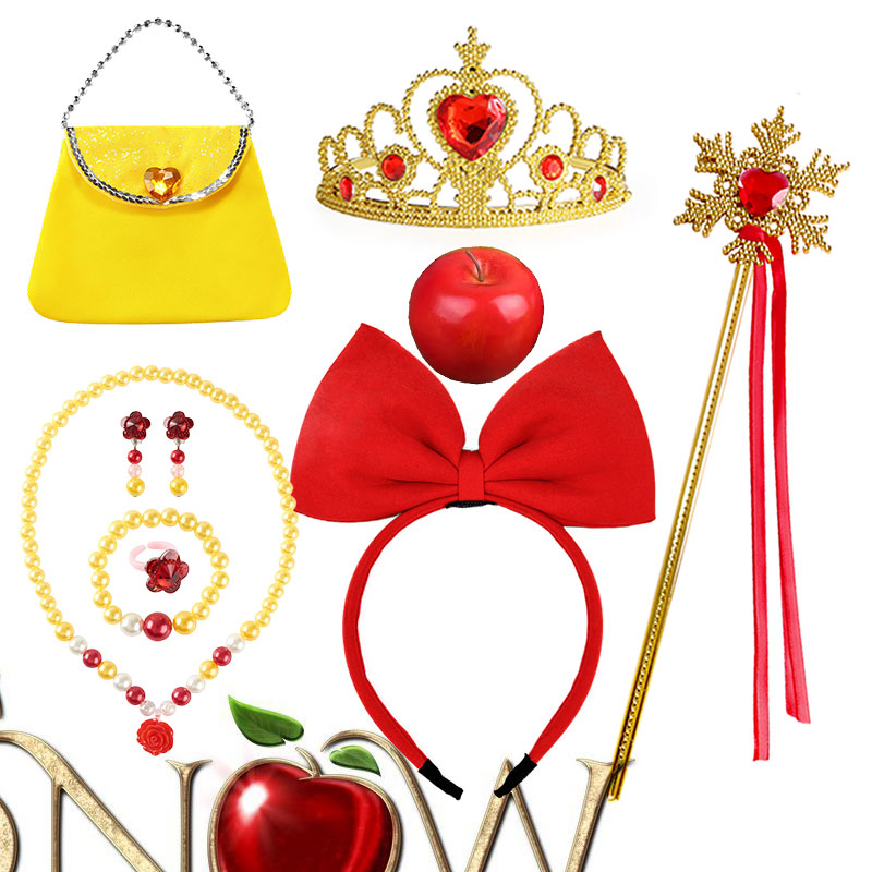 Princess Accessories Headwear Crown Cute Snow White Tiara Red Headband and Magic Wand Set Role Play Props Wig Gloves Hairpin