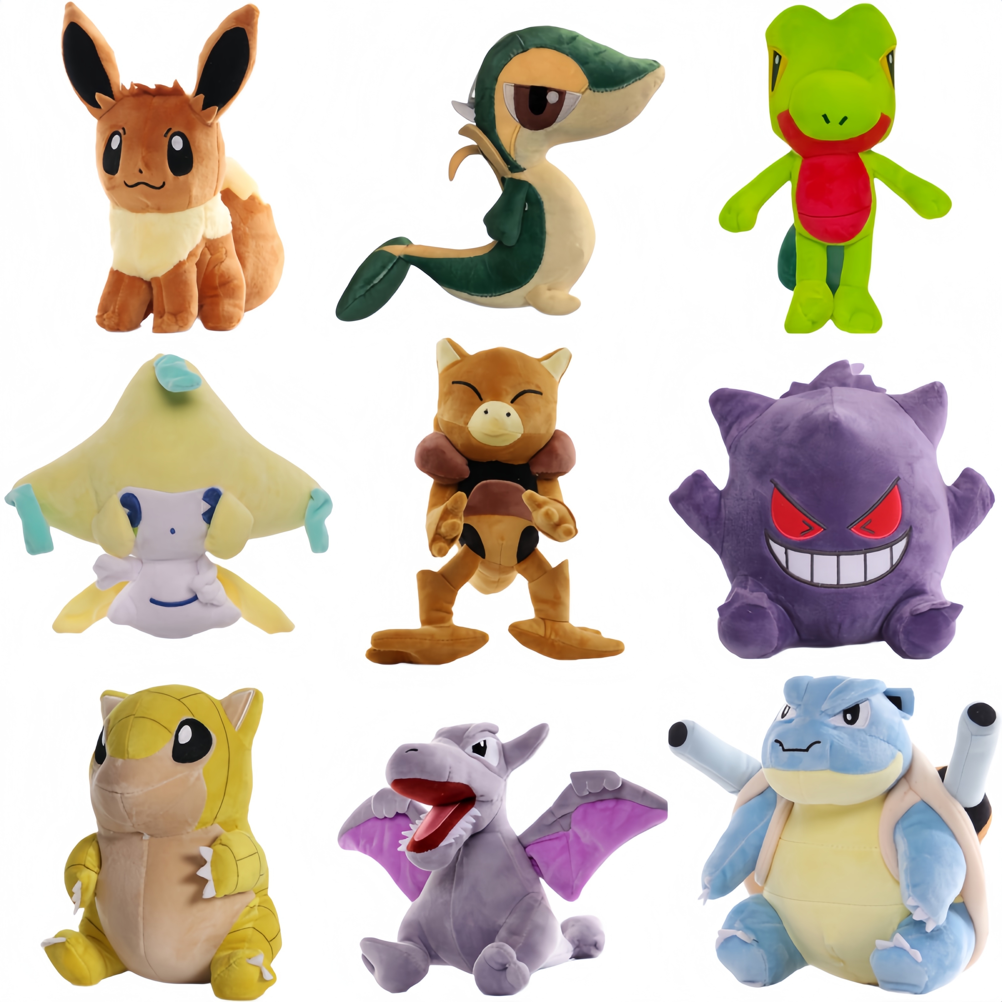 New Pokemon Snivy Abra Treecko Plush Kawaii Eevee Charizard Pikachu Genger Jirachi Blastoise Doll Aerodactyl Wholesale