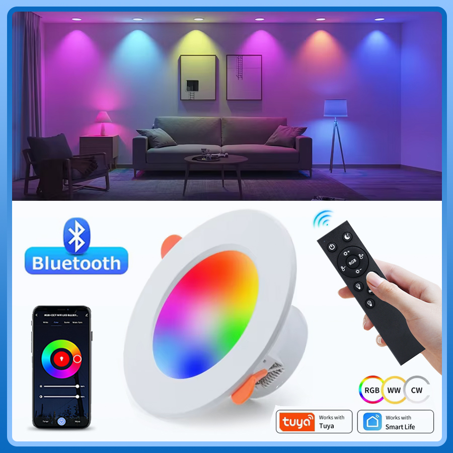 85-265V 220V Tuya Smart Led Downlight Bluetooth APP Can Ceiling Light with RF Remote Group Control 10W RGB Lamp White Dimmable